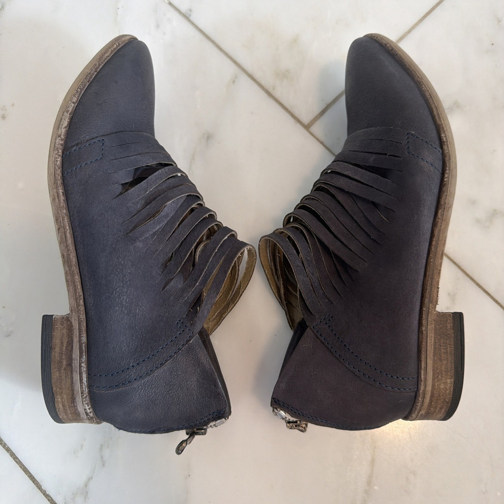 Free People euro 37 Boots Lost Valley Leather Strappy Ankle Bootie Blue Gray - Picture 7 of 10